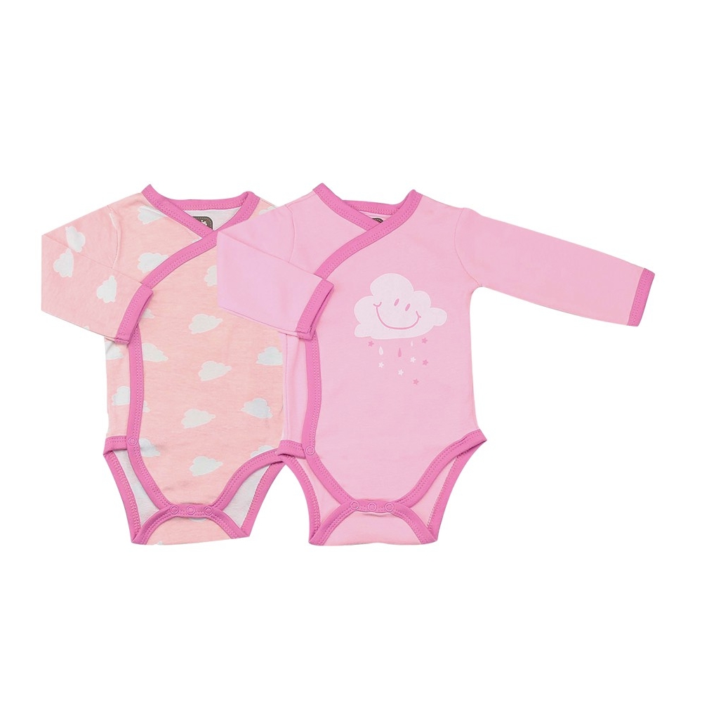 Lot de 2 bodies croisés rose avec motifs nuages ☆ Trois Kilos Sept