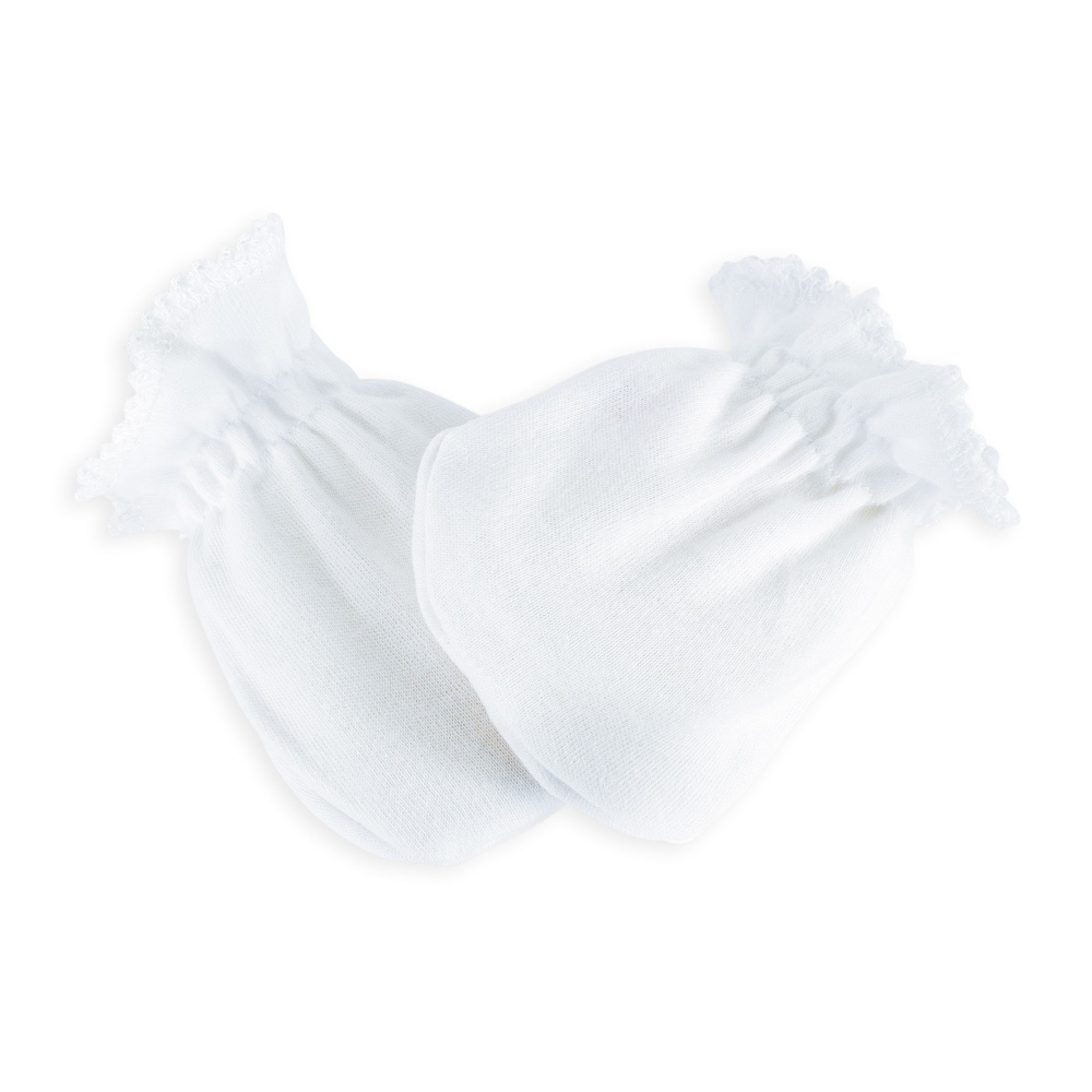 Petites moufles bébé en pur coton blanc uni anti-grattage