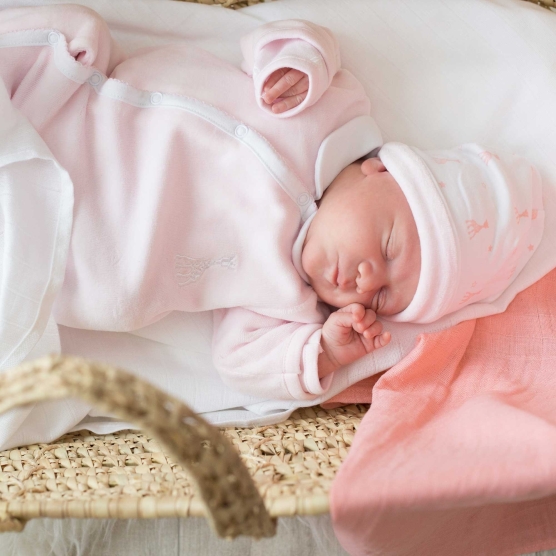 Dors-bien bébé naissance en molleton ouverture pont pressionné devant -  rose tendre imprimé, Bébé
